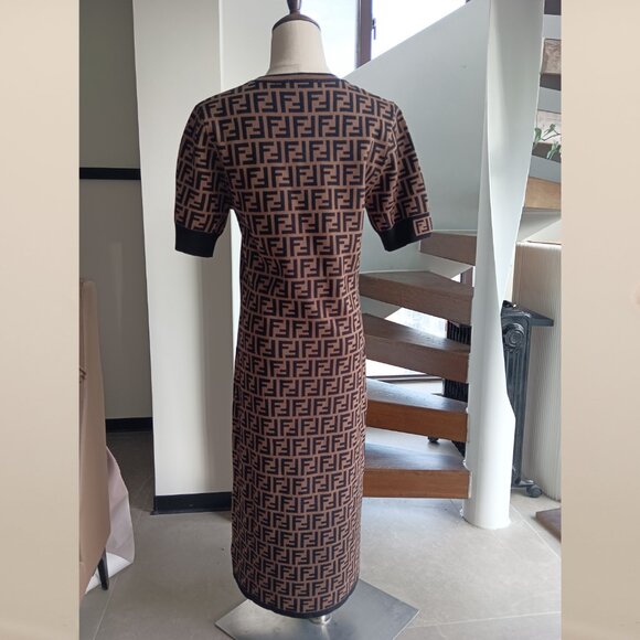 Fendi Brown FF Midi Dress - Picture 3 of 10